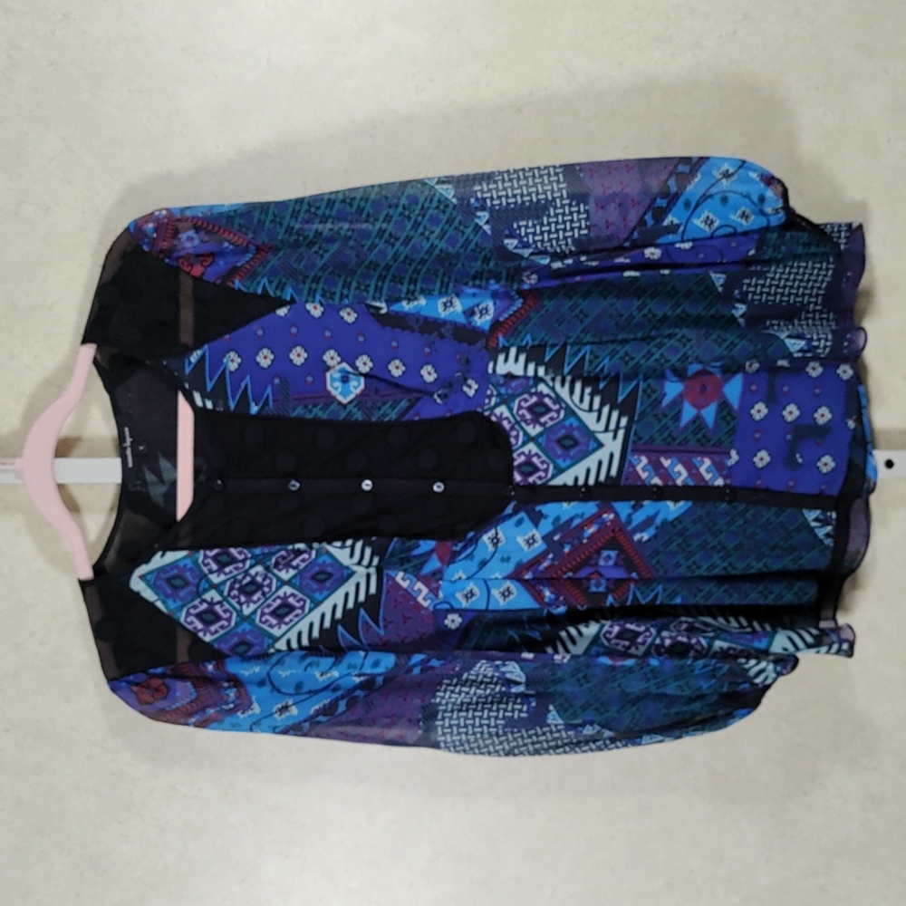 5097 Nanette Lepore blue and multi-color silk blouse 6